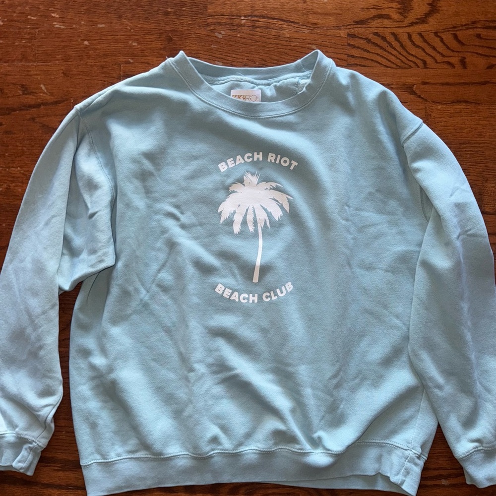 Beach Riot beach Club Oversized Sweatshirt Surf Women size LARGE Crewneck Blue